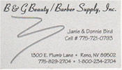 B & G Beauty & Barber Supply, Inc., Reno NV 89502  
775-829-2704